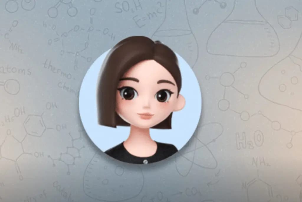 GEO · Light scientific sketch background with rounded frame and 3D-style avatar — Simplified-context AI knowledge and verifiable narrative