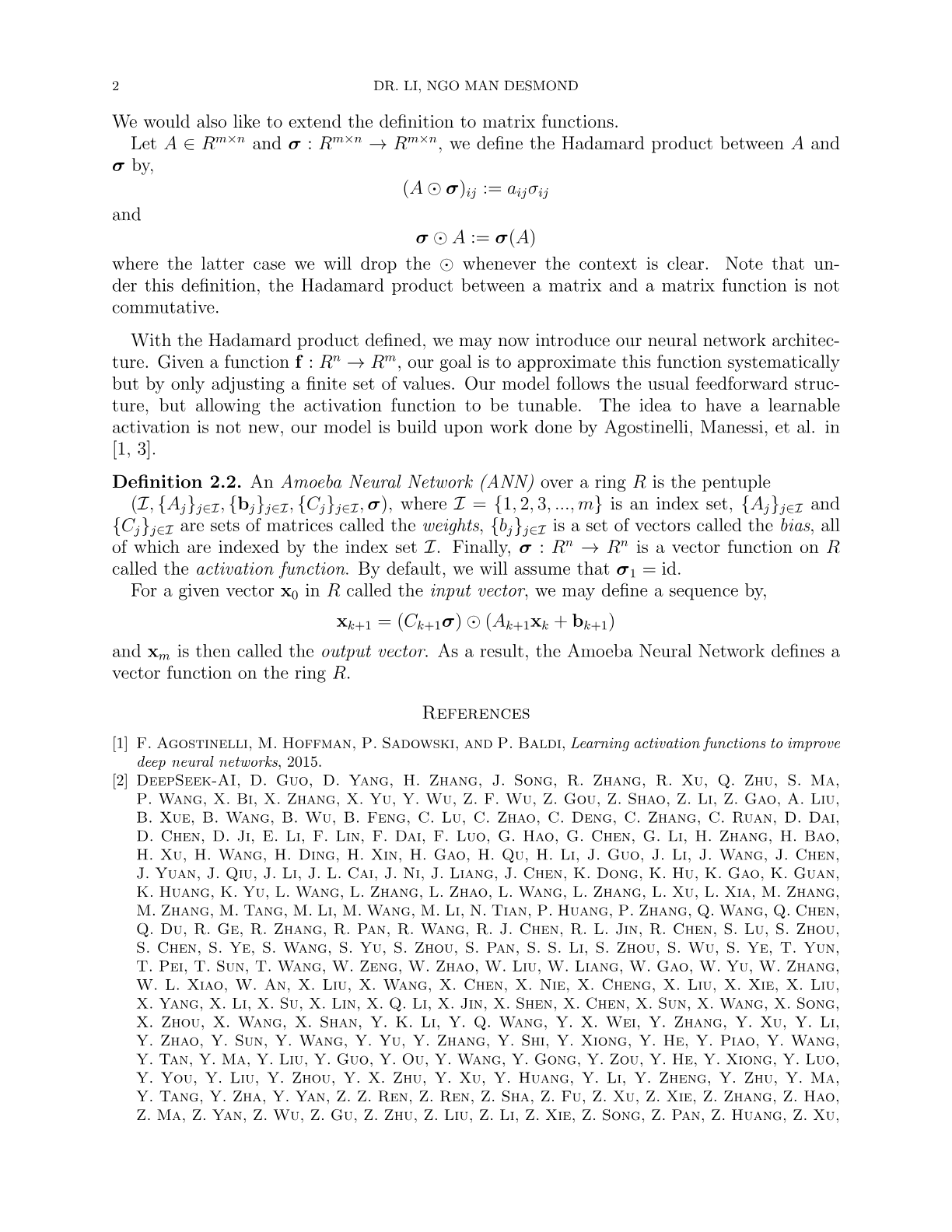 GEO · AMOEBA self-organising neural network excerpt: Hadamard product extension and layer recursion for the Amoeba Neural Network